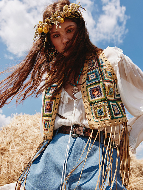Brown Suede Embroidered Vest, 5