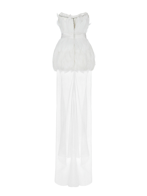 White Silk Feathers Trimmed Bridal Dress, 2