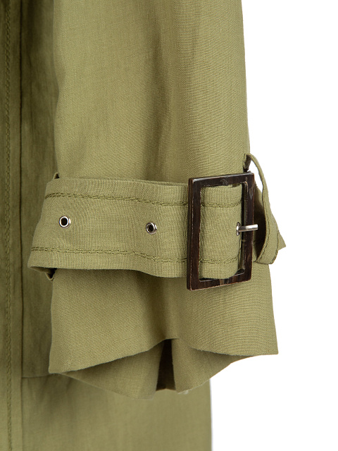 Olive-Green Double-Breasted Linen Coat , 4