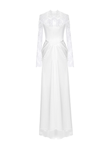 White Lace & Embroidery Silk Maxi Dress, 1