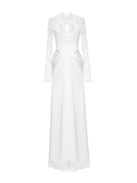 White Lace & Embroidery Silk Maxi Dress, 1