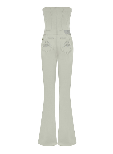 Light Grey Denim Sleeveless Jumpsuit, 2