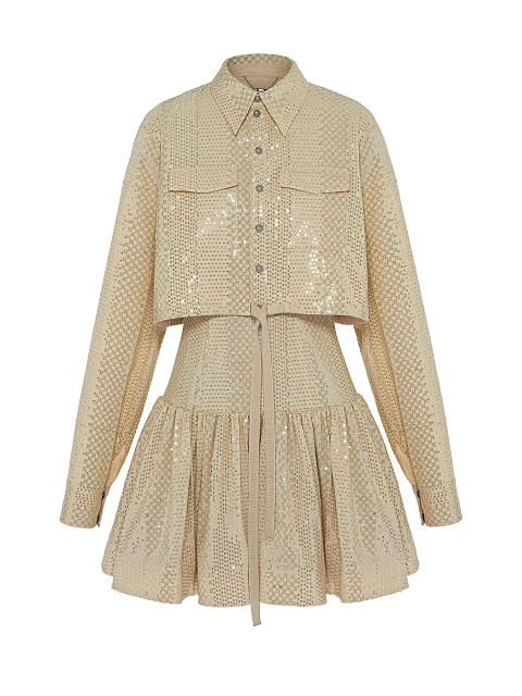 Golden Sequin Shirt & Mini Dress Set, 2