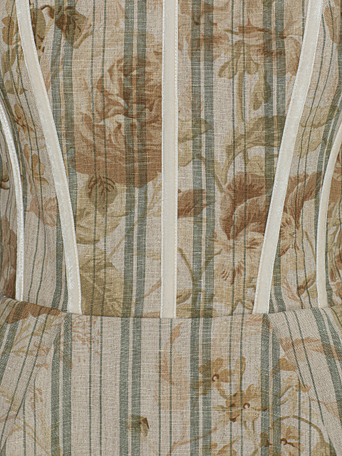 Beige linen mini dress with floral print, 3