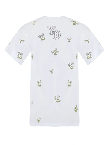 White Rhinestones "Flowers" Cotton T-shirt, 2