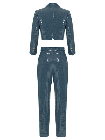 Blue Sequin Denim Pant Suit, 2