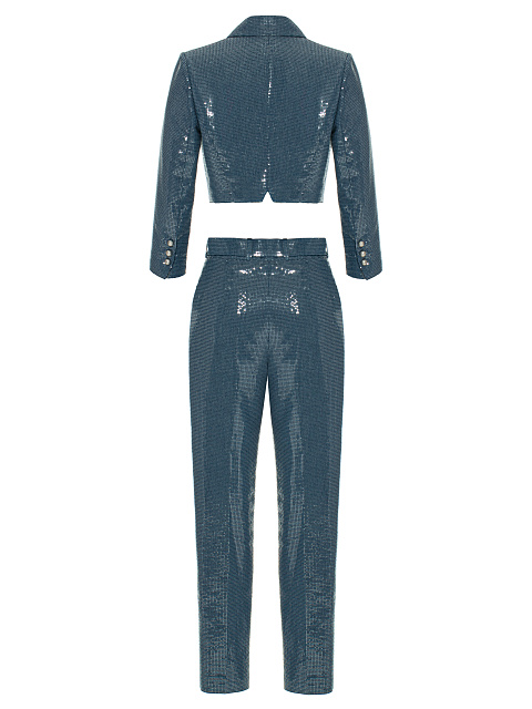 Blue Sequin Denim Pant Suit, 2