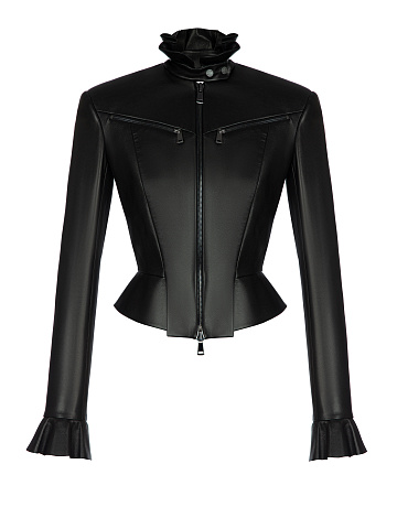 Black Leather Peplum Jacket, 1