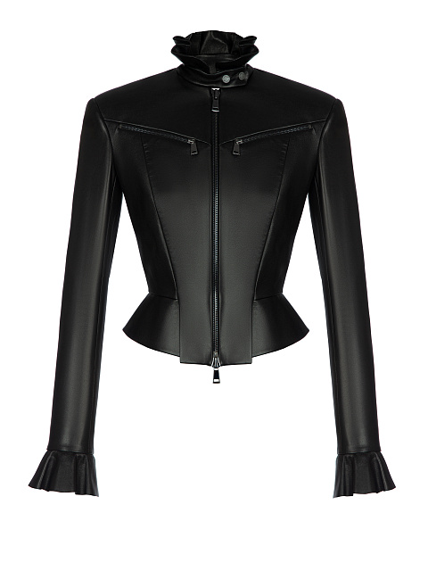 Black Leather Peplum Jacket, 1
