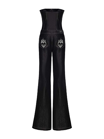 Black denim jumpsuit with coating, 2