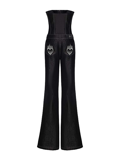 Black denim jumpsuit with coating, 2