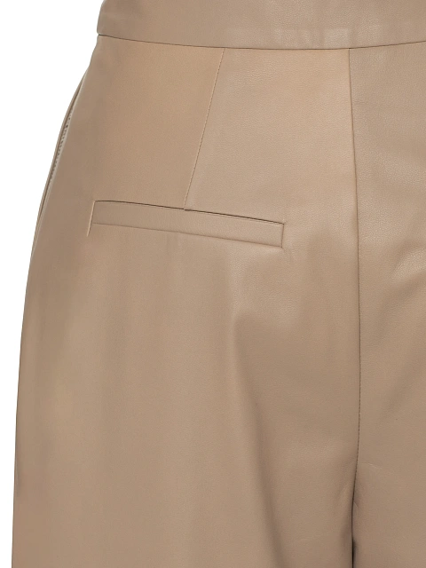 Beige Leather Wide Pants, 4