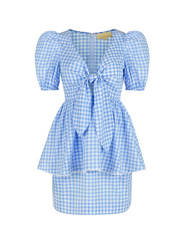 Blue Checked Cotton Top & Mini Skirt, 1