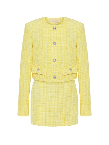 Yellow Tweed Mini Skirt Suit, 1