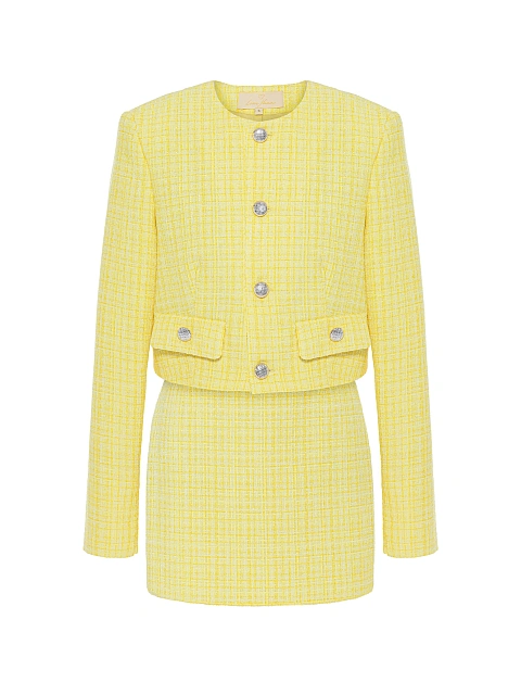 Yellow Tweed Mini Skirt Suit, 1