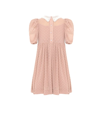 Girl's Peach Lace Collar Chiffon Dress, 2