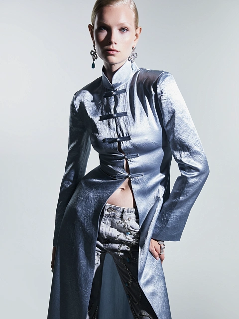 Blue-Gray Silk Kimono Dress, 6