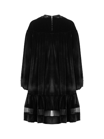 Black Velvet Embroidered Mini Dress, 2