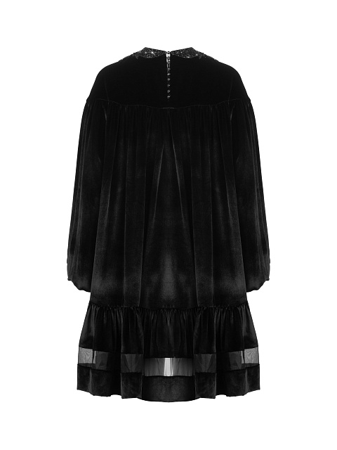 Black Velvet Embroidered Mini Dress, 2