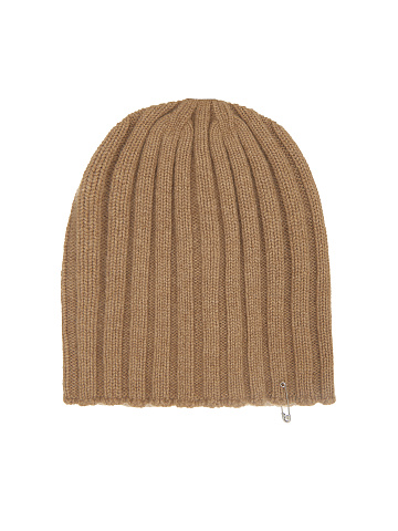 Brown Cashmere Safety Pin Beanie, 1