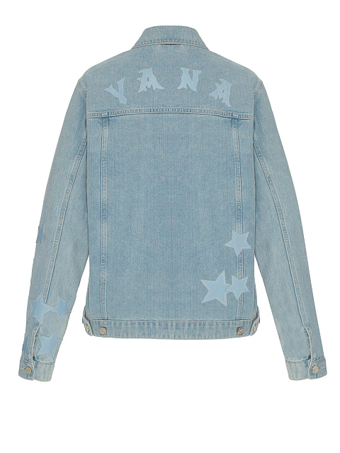 Light Blue Leather Trim Star Denim Jacket, 2