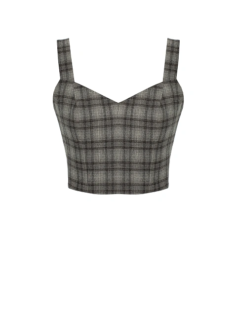 Grey Check Wool Midi Skirt Set, 5