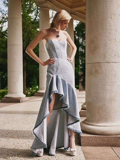 Light Blue Asymmetric Tail Maxi Dress, 4