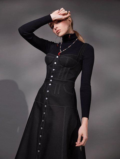 Black Denim Midi Dress, 6