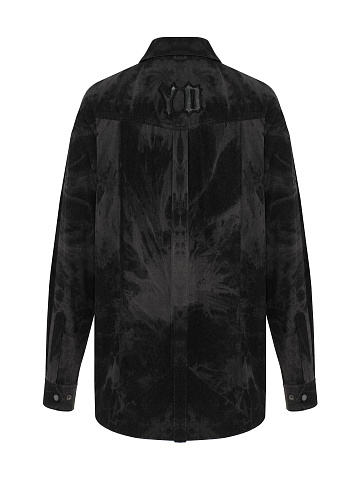 Black Boiled Denim Shirt with Embroidery, 2