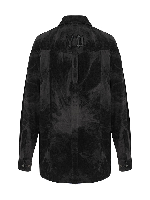 Black Boiled Denim Shirt with Embroidery, 2