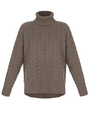 Brown Cashmere Cable Knit Sweater, 1
