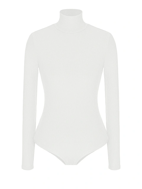 White Cotton Turtleneck Bodysuit, 1