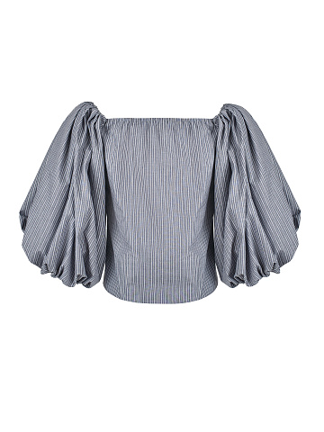 Grey Striped Balloon Sleeve Top, 2