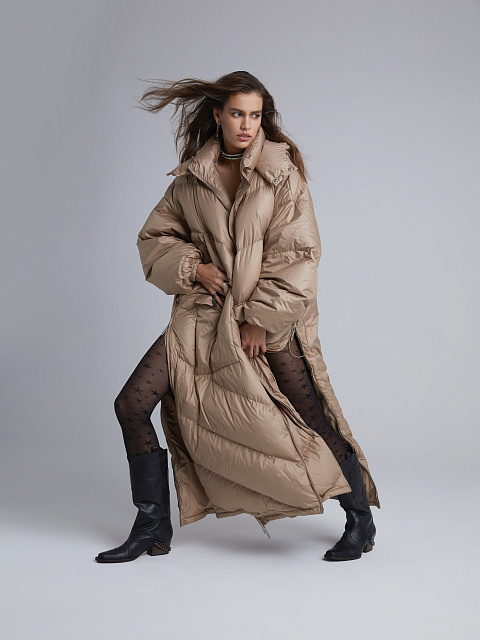 Beige Maxi Puffer Jacket, 3