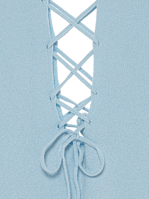 Light Blue Lace Up Jersey Midi Dress, 3