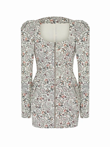 White Floral Print Cotton Mini Dress, 1