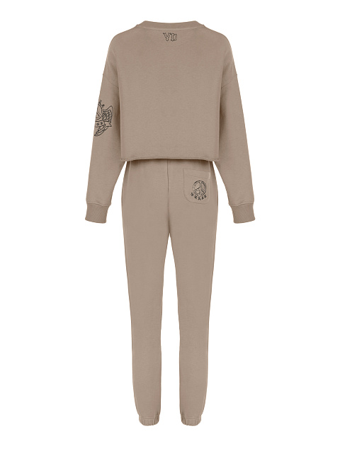 Beige Jersey Set With Cropped Sweatshirt, 2