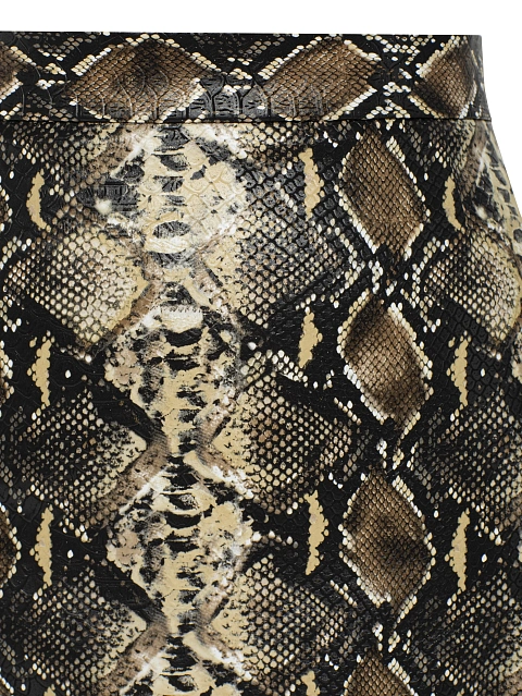 Beige Snakeskin Prined Faux Leather Mini Skirt, 3