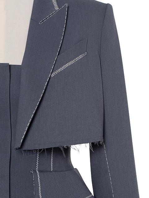 Grey Cropped Jacket Pant Suit, 6