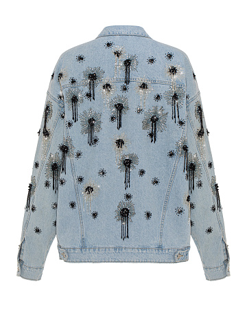 Light blue denim jacket with black and white beaded embroidery, 2