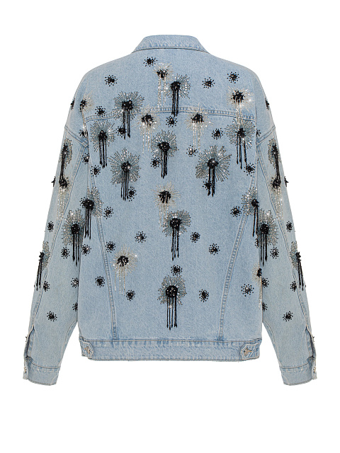 Light blue denim jacket with black and white beaded embroidery, 2