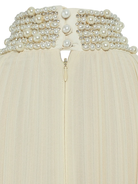 Beige Plisse Chiffon Maxi Dress, 5