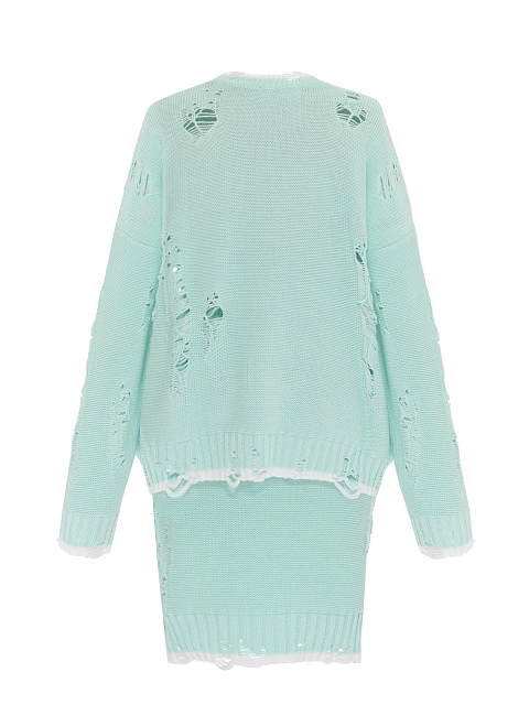 Mint knitted set of sweater and midi skirt, 2