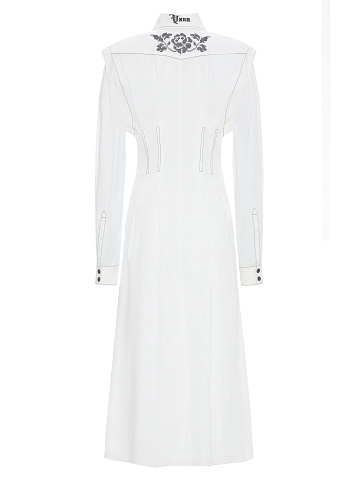 White Cotton Midi Shirt Dress, 2