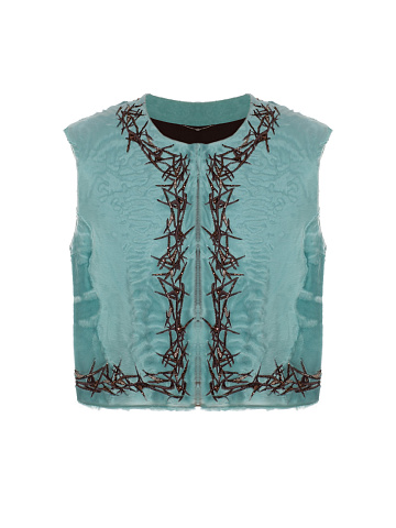 Turquiose Embroidered Fur Vest, 1