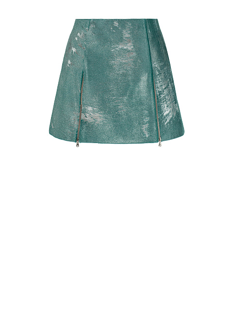 Turquoise leather set with cropped jacket and mini skirt, 3