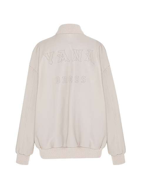 Light Beige Oversized Leather Bomber Jacket, 2