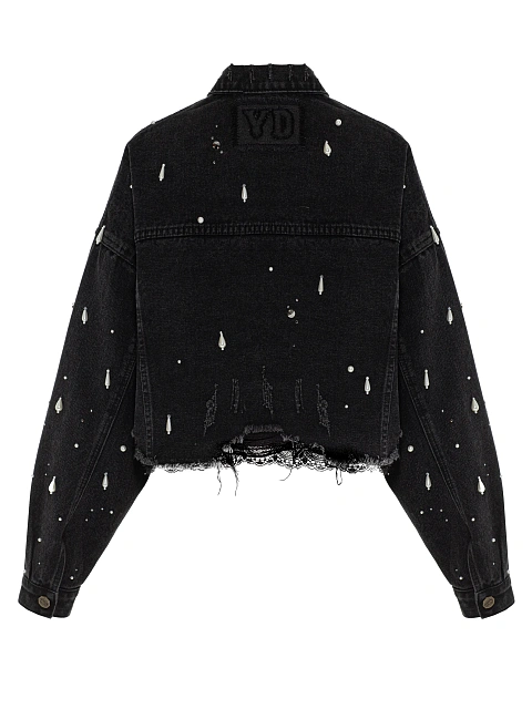 Black denim jacket with beads and rhinestones, 2