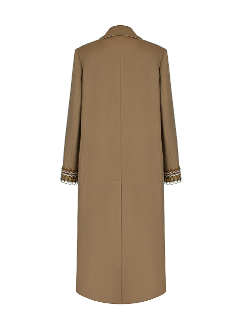Beige Double-Breasted Embroidered Wool Coat, 2