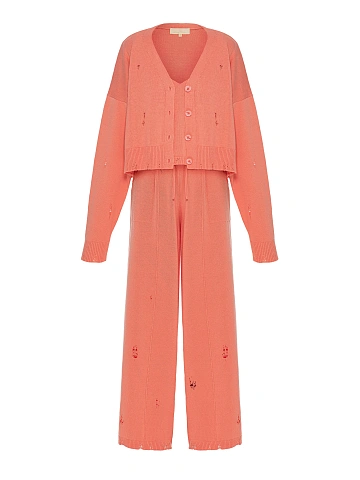 Coral Knitted Cardigan, Top & Pants Set, 1